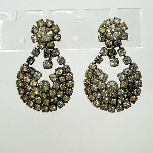 Vintage Rhinestone Clip On Earrings‎ Teardrop Dangle Formal Cocktail Party